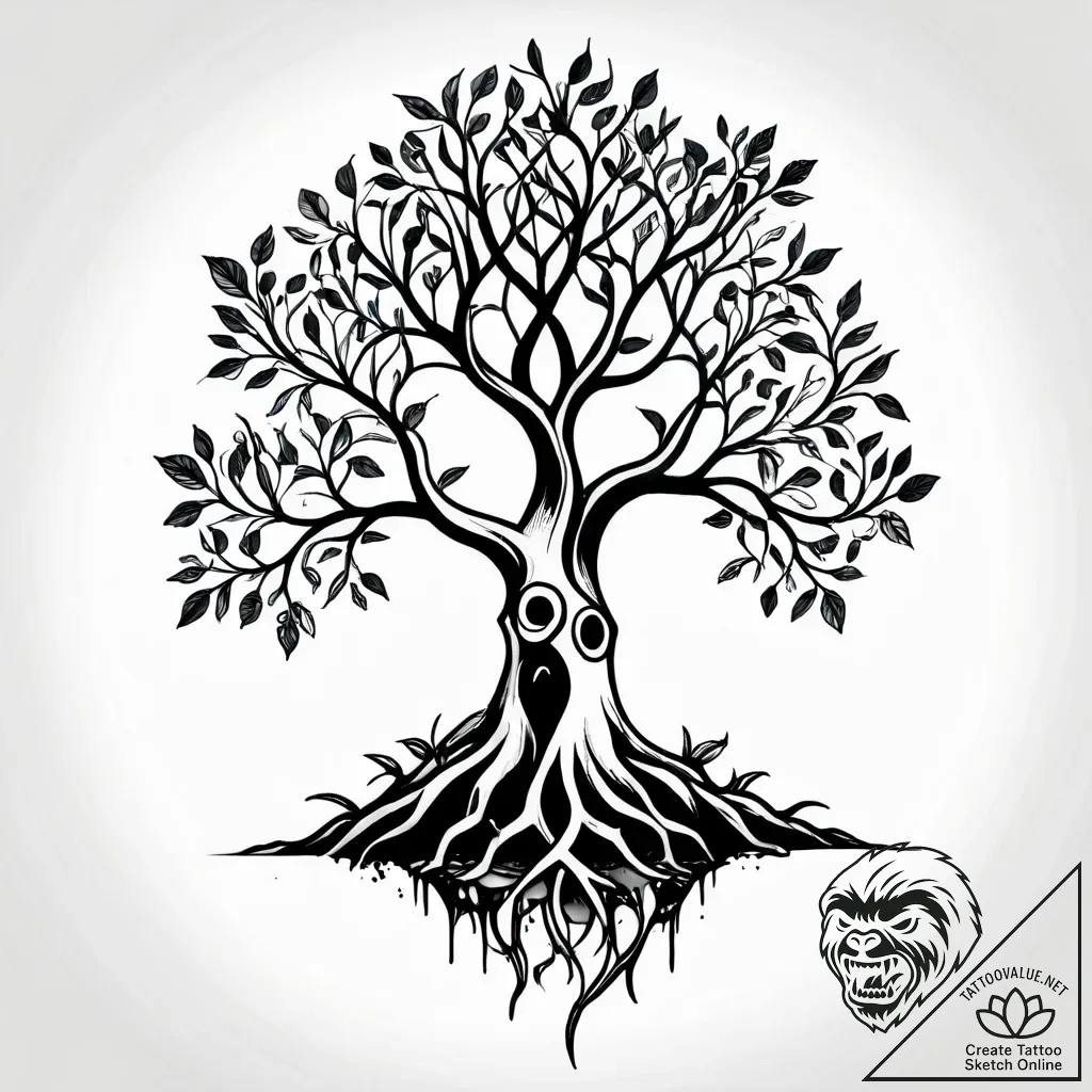 Frozen tree with skeletal roots, tattoo drawi... - style Jagger Old - tattoo sketch (14.11.2025 11:51)