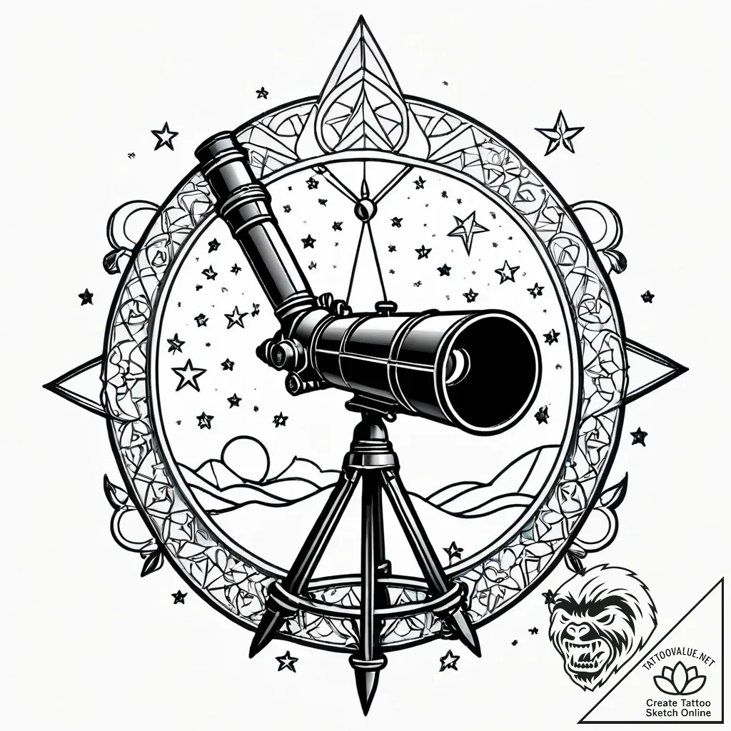 A telescope pointing at the stars, concept ar... - style Jagger Old - tattoo sketch (14.11.2025 12:12)