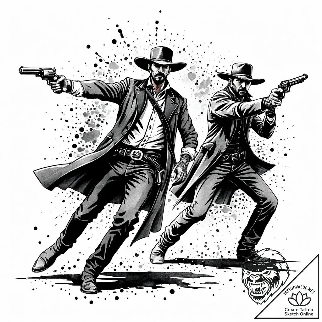 Wild west gunslinger duel, ink illustration f... - style Jaeger Mini - tattoo sketch (14.11.2025 12:26)