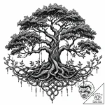 Oak tree, with entwined roots – style Jaeger Mini – tattoo sketch (14.11.2025 12:40)