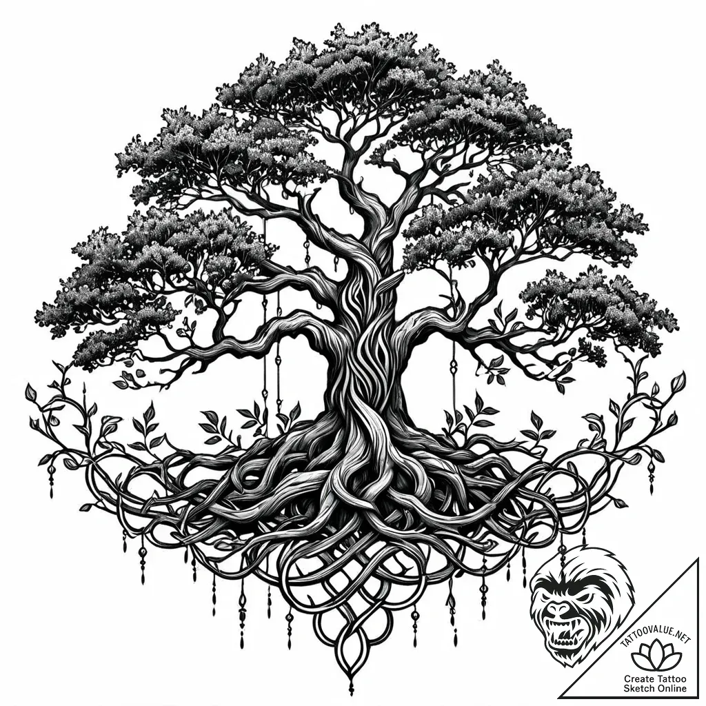 Oak tree, with entwined roots - style Jaeger Mini - tattoo sketch (14.11.2025 12:40)