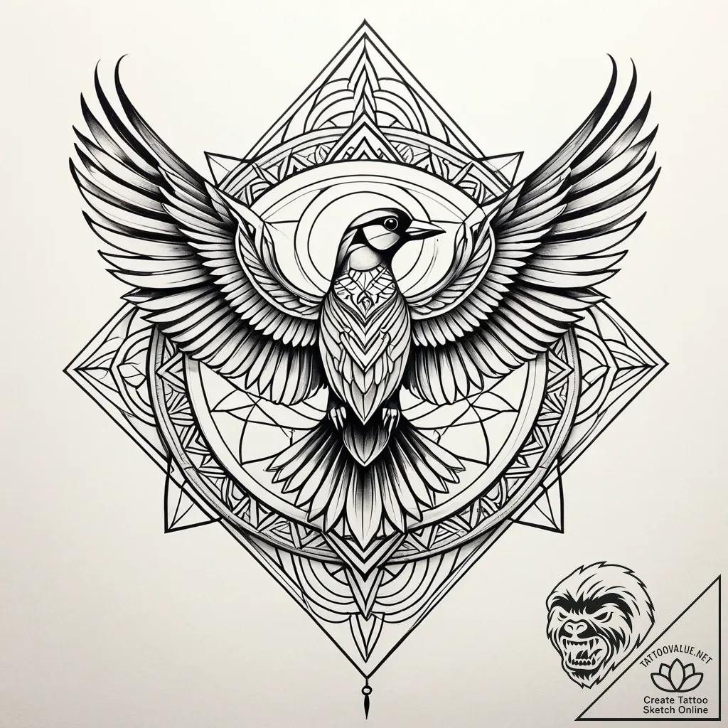 Sirin (mythical bird-woman), ink illustration... - style Jaeger Simple - tattoo sketch (14.11.2025 12:42)