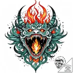 Jade relic devouring celestial flame, artisti… – style Jaeger Mini – tattoo sketch (14.11.2025 12:47)