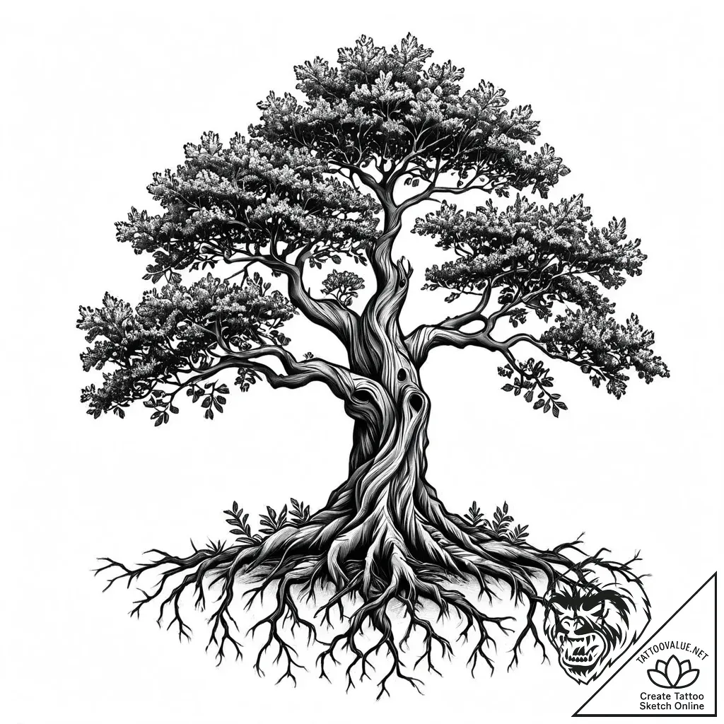 Two oak trees with entwined roots that connec... - style Jaeger Mini - tattoo sketch (14.11.2025 12:48)
