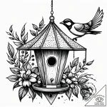 A whimsical bird feeder, nurturing,, ink illu… – style Jaeger Simple – tattoo sketch (14.11.2025 13:02)
