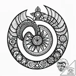Ammonite fossil unfurling into a complex, mec… – style Jagger Old – tattoo sketch (14.11.2025 13:12)