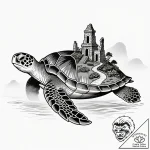Island turtle carrying a lost civilization on… – style Flux Inscriptions – tattoo sketch (14.11.2025 13:17)