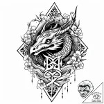 Quail skull with runic carvings, ink illustra… – style Jaeger Mini – tattoo sketch (14.11.2025 13:46)