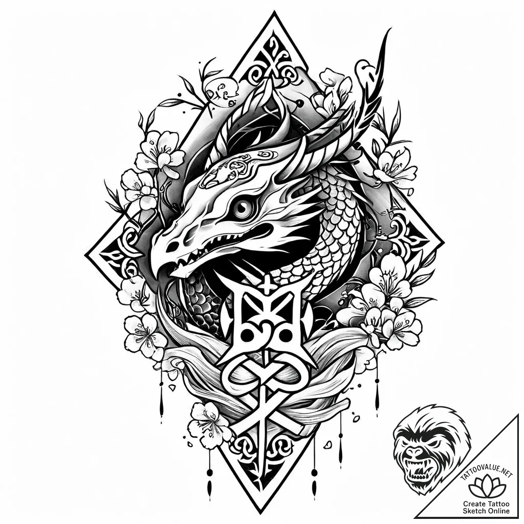 Quail skull with runic carvings, ink illustra... - style Jaeger Mini - tattoo sketch (14.11.2025 13:46)