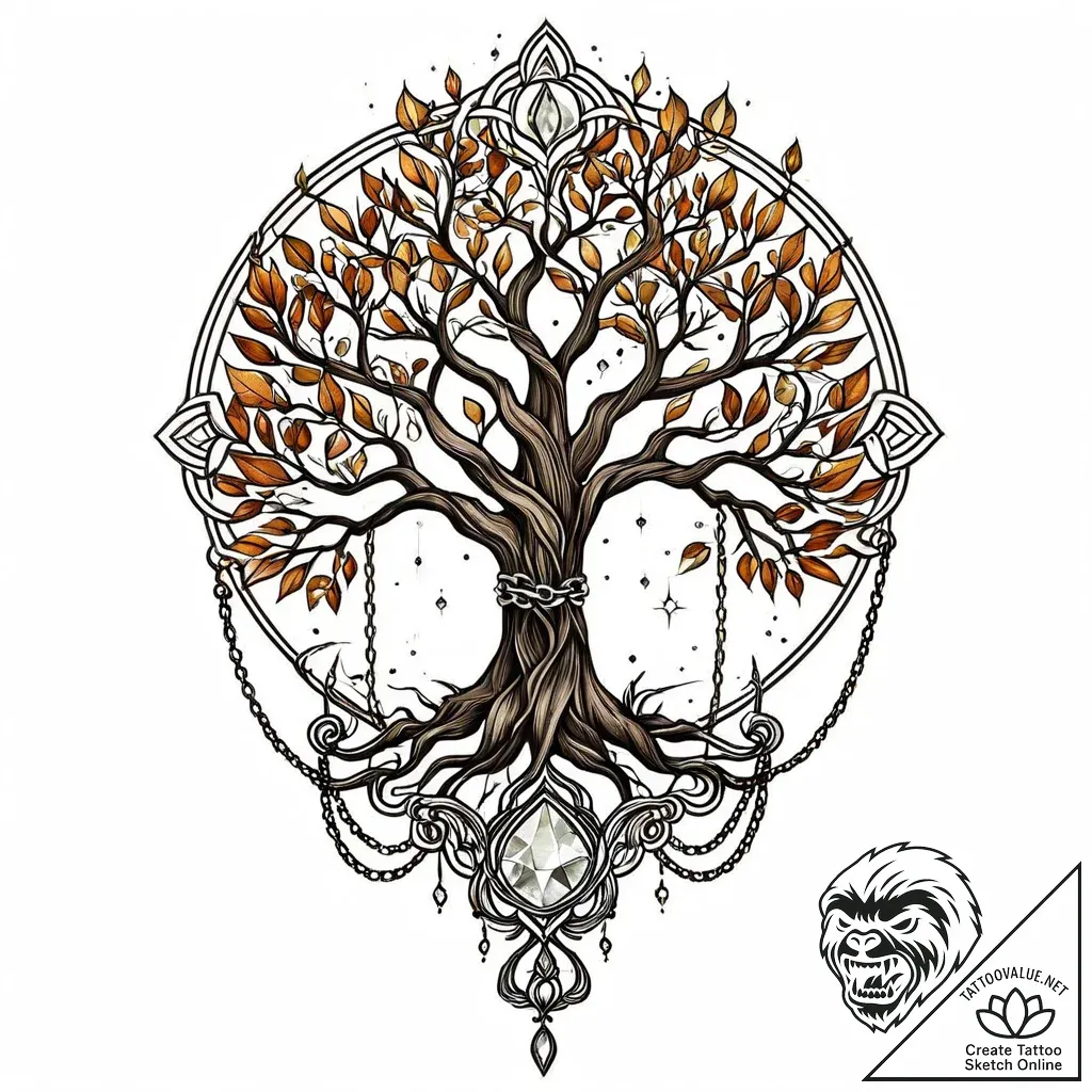 Quartz chain binding spectral tree, tattoo fl... - style Jaeger Mini - tattoo sketch (14.11.2025 14:06)