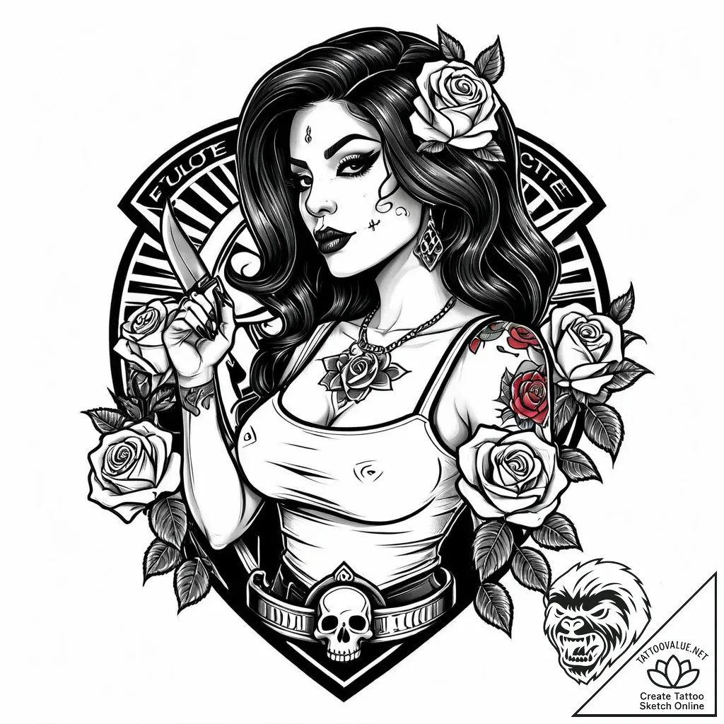 Eskizto, tattoo sketch, colette with knife an... - style Jaeger Mini - tattoo sketch (14.11.2025 14:27)