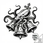 Kraken devouring sunken bells, tattoo drawing… – style Flux Inscriptions – tattoo sketch (14.11.2025 14:37)