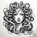 Medusa with snakes made of wires, tattoo draw… – style Jaeger Simple – tattoo sketch (14.11.2025 14:42)