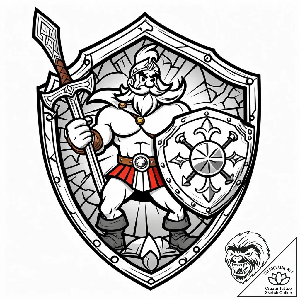 Tattoo sketch, asterix standing proud with sh... - style Jaeger Mini - tattoo sketch (14.11.2025 15:06)