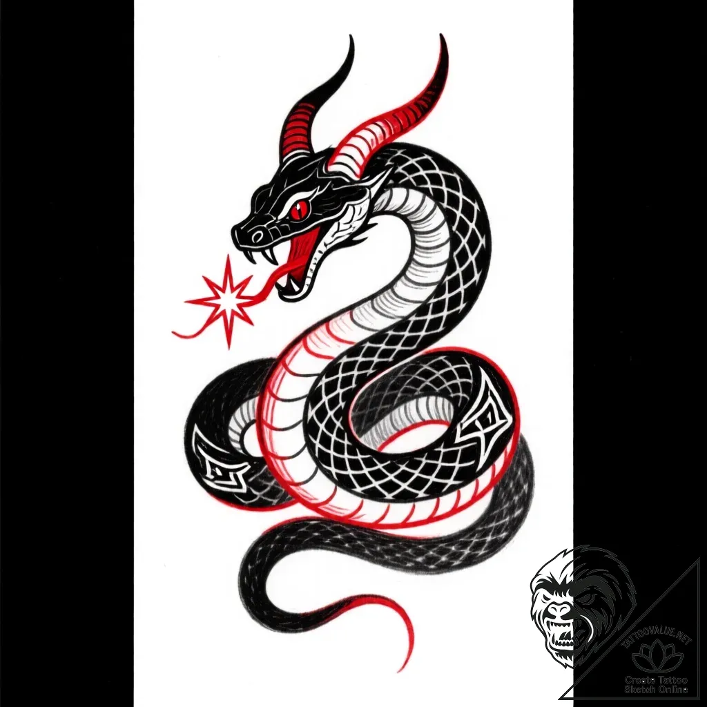 Horned serpent devouring starlight, tattoo dr... - style Flux Inscriptions - tattoo sketch (14.11.2025 15:27)