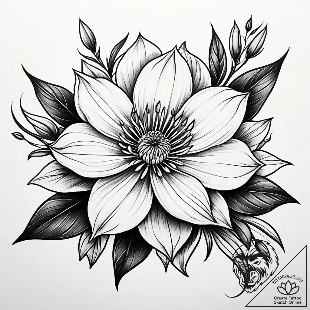 Ivory flower blooming in void, concept art fo... - style Jaeger Simple - tattoo sketch (14.11.2025 15:37)