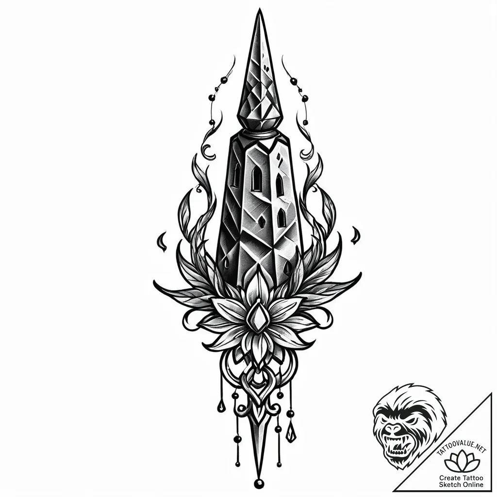 Etched key within obsidian spire, concept art... - style Jaeger Mini - tattoo sketch (14.11.2025 16:27)