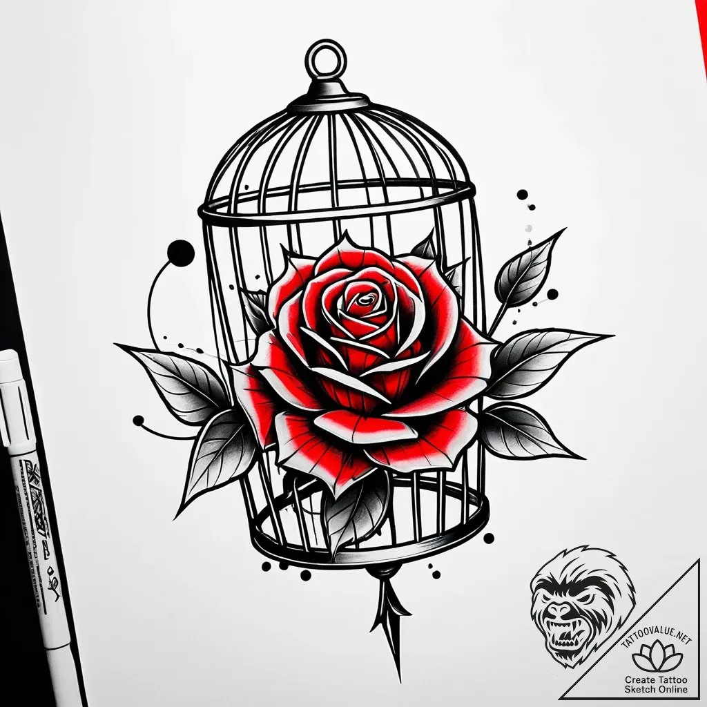 Atomic rose in neon cage, tattoo sketch desig... - style Jaeger Simple - tattoo sketch (14.11.2025 16:57)
