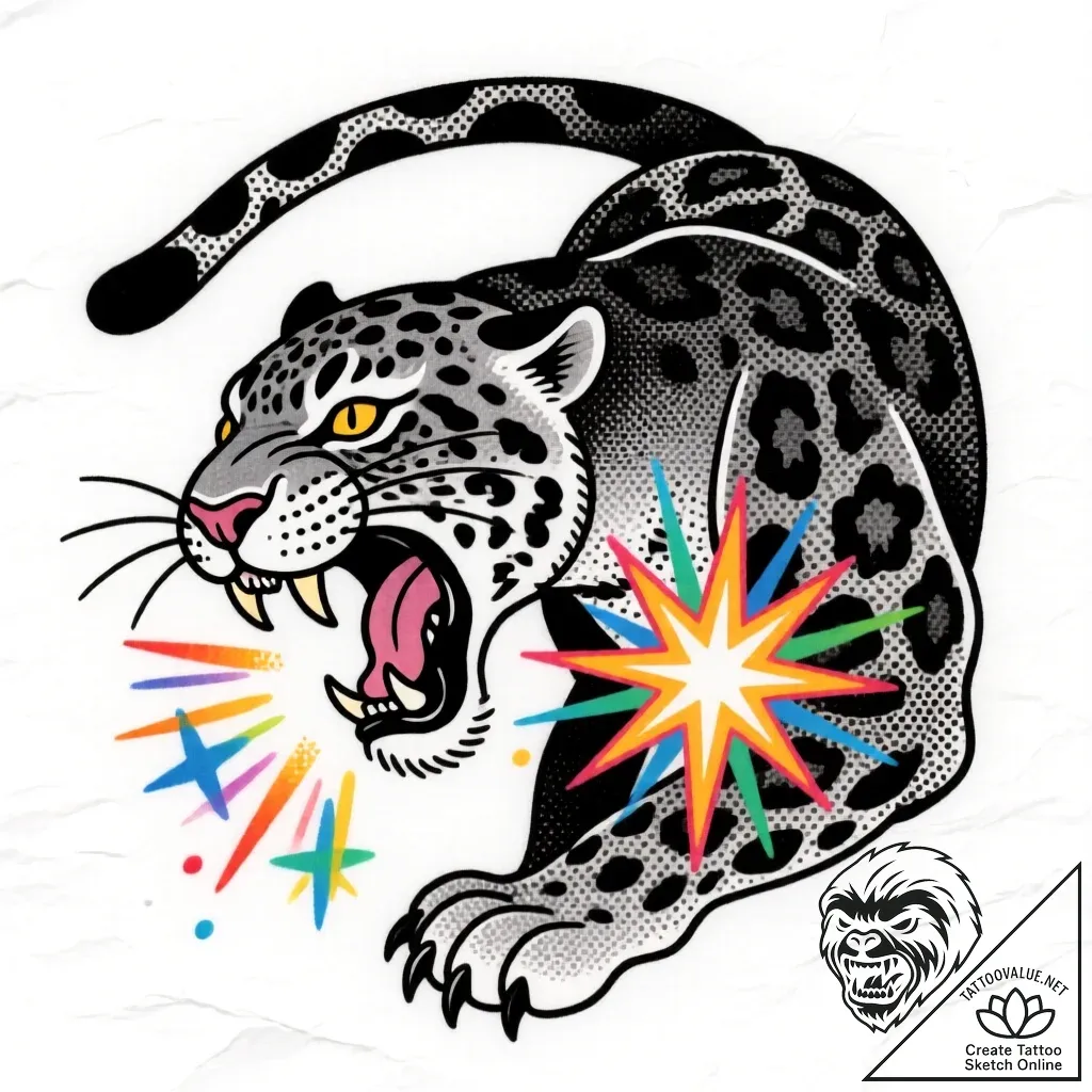 Jaguar relic devouring starlight, tattoo draw... - style Flux Inscriptions - tattoo sketch (14.11.2025 17:27)