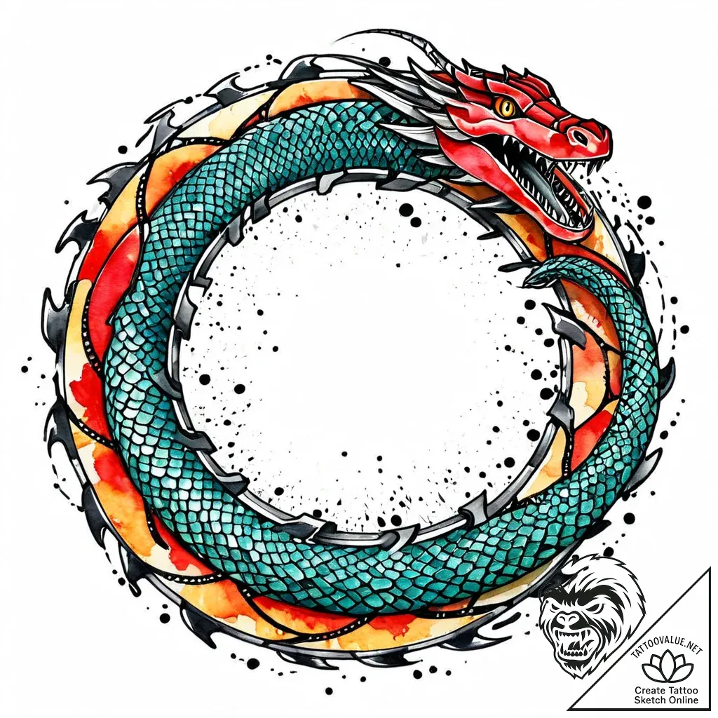 Ouroboros as a mechanical, segmented serpent,... - style Jaeger Mini - tattoo sketch (14.11.2025 18:27)