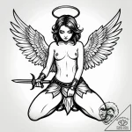 Angel kneeling with sword, concept art for ta… – style Jagger Old – tattoo sketch (14.11.2025 19:17)