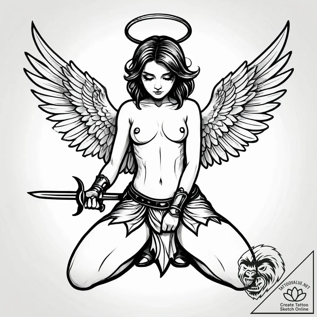 Angel kneeling with sword, concept art for ta... - style Jagger Old - tattoo sketch (14.11.2025 19:17)