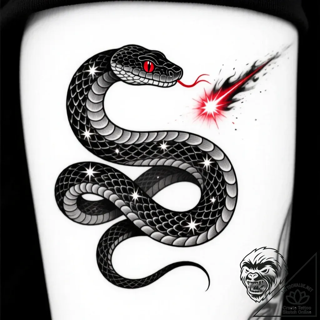 Astral serpent weaving through comet trail, i... - style Flux Inscriptions - tattoo sketch (14.11.2025 19:27)