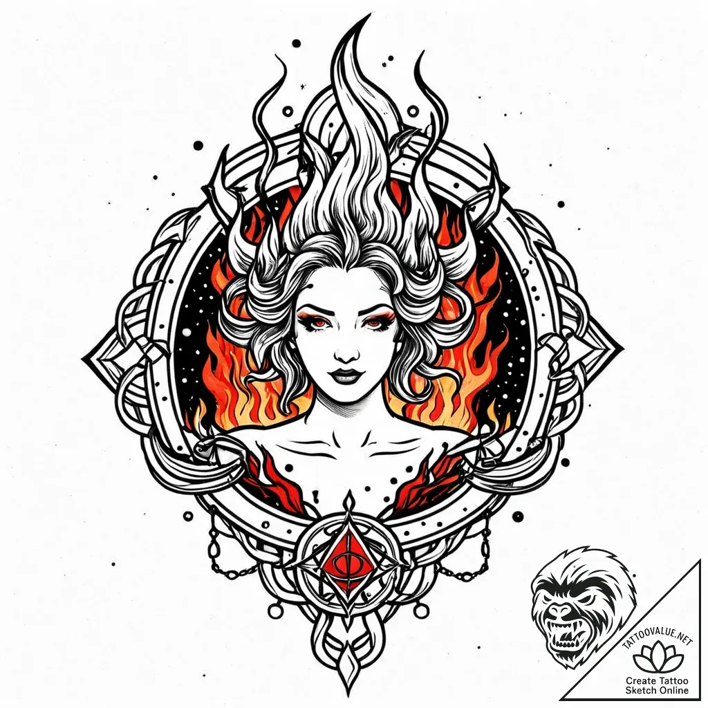 Nymph sigil beneath burning sky, tattoo sketc... - style Jaeger Mini - tattoo sketch (14.11.2025 19:47)