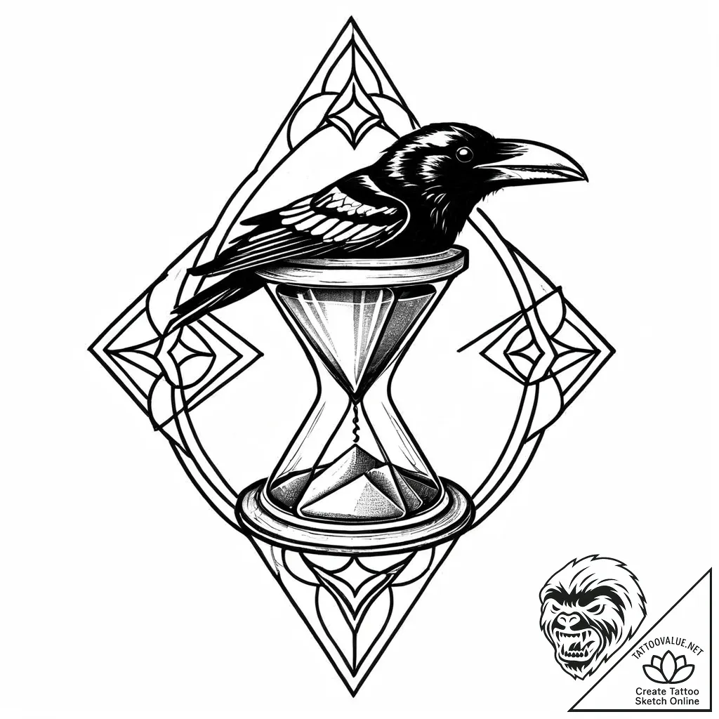 Bone raven perched on hourglass, tattoo sketc... - style Jaeger Mini - tattoo sketch (14.11.2025 20:26)