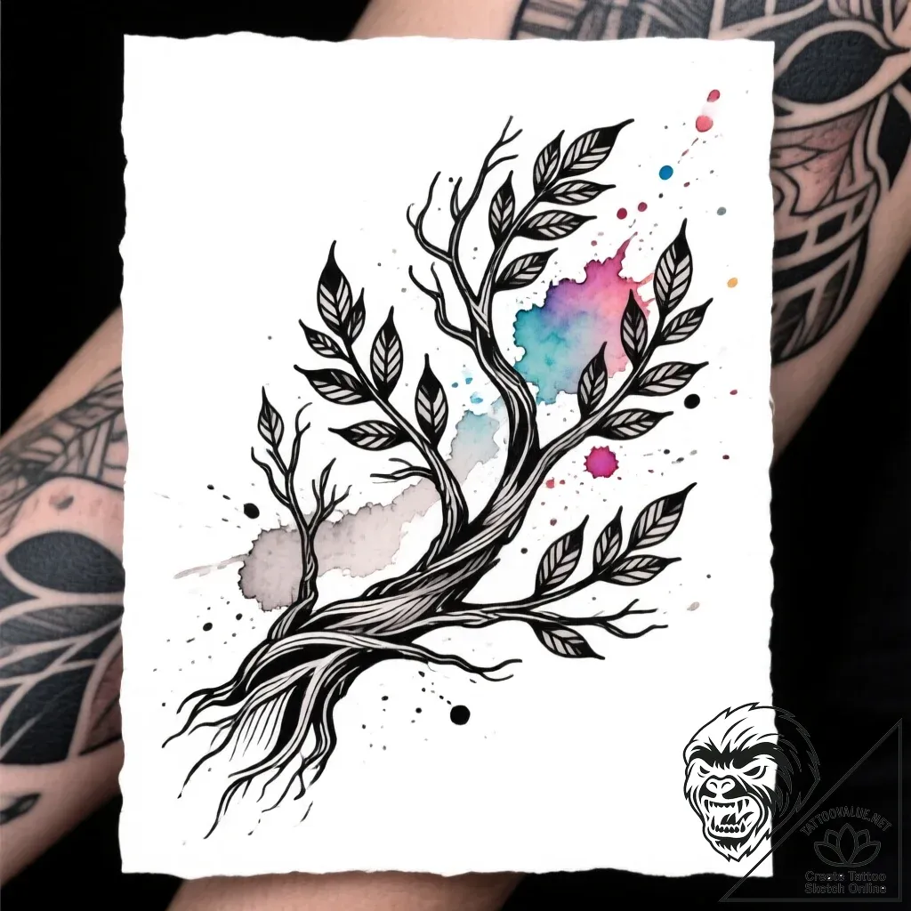Yew roots binding spectral relic, tattoo line... - style Flux Inscriptions - tattoo sketch (14.11.2025 20:47)