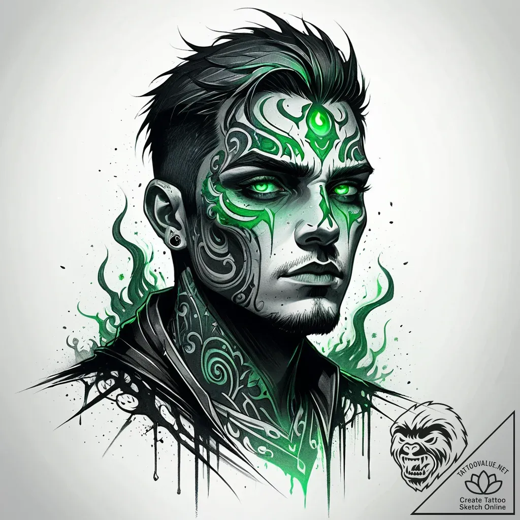 Tattoo sketch, bruno fading into mist with gl... - style Jaeger Simple - tattoo sketch (14.11.2025 20:57)