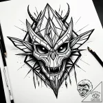 Crystal shard containing a fossilized, alien… – style Jaeger Simple – tattoo sketch (14.11.2025 23:37)