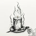A powerful burning candle with smoke, fading,… – style Jaeger Mini – tattoo sketch (15.11.2025 01:07)
