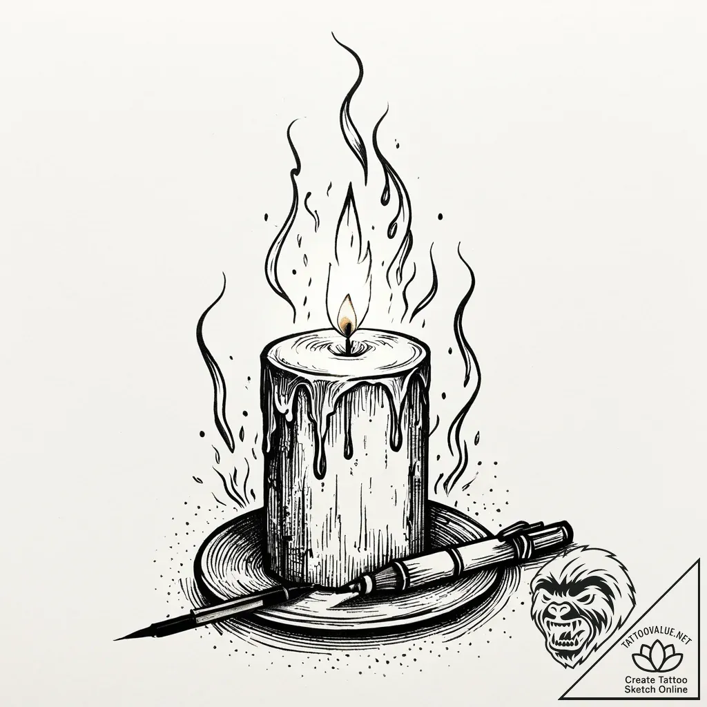 A powerful burning candle with smoke, fading,... - style Jaeger Mini - tattoo sketch (15.11.2025 01:07)