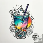Boba tea cup with planets instead of tapioca… – style Jaeger Simple – tattoo sketch (15.11.2025 01:37)