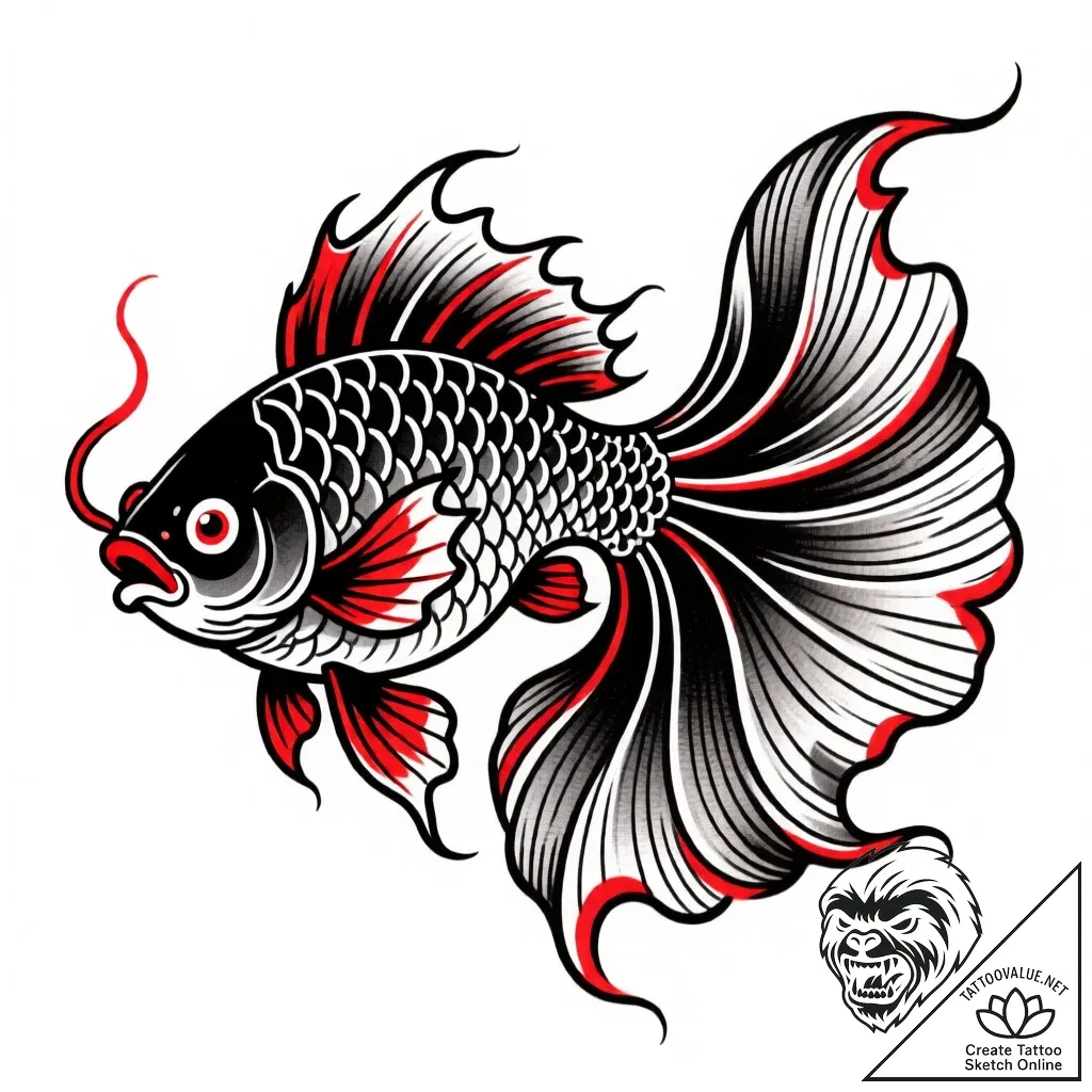 Fighting fish (beta) with fins like silk robe... - style Flux Inscriptions - tattoo sketch (15.11.2025 02:07)