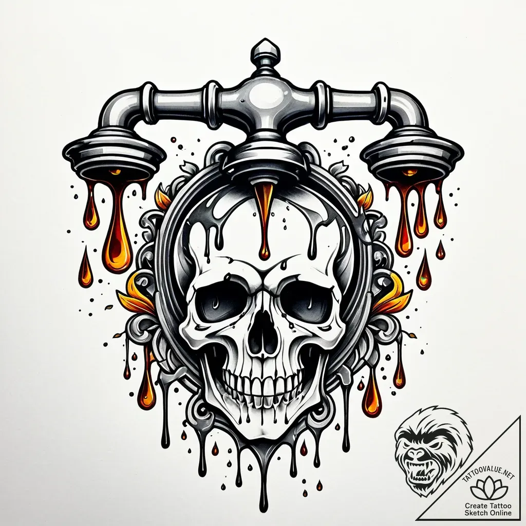 Dripping faucet with drops turning into tiny... - style Jaeger Simple - tattoo sketch (15.11.2025 02:17)