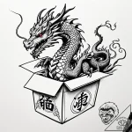 Chinese takeout box with a dragon emerging fr… – style Jaeger Simple – tattoo sketch (15.11.2025 03:37)
