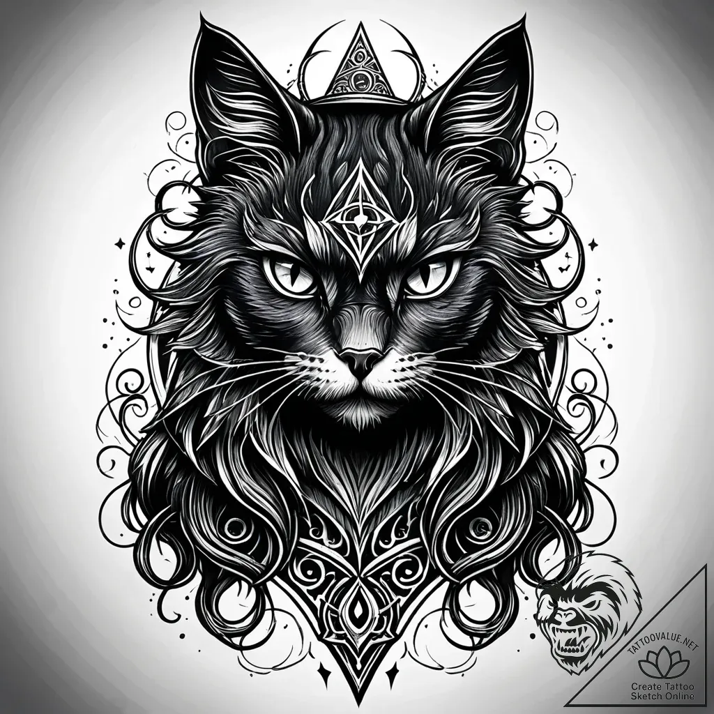 Tattoo sketch, mysterious black cat with pier... - style Jaeger Simple - tattoo sketch (15.11.2025 04:17)