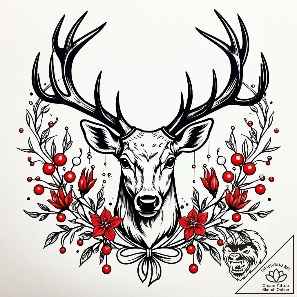 Antlers entwined with baby's breath and tiny,... - style Jaeger Simple - tattoo sketch (15.11.2025 05:37)