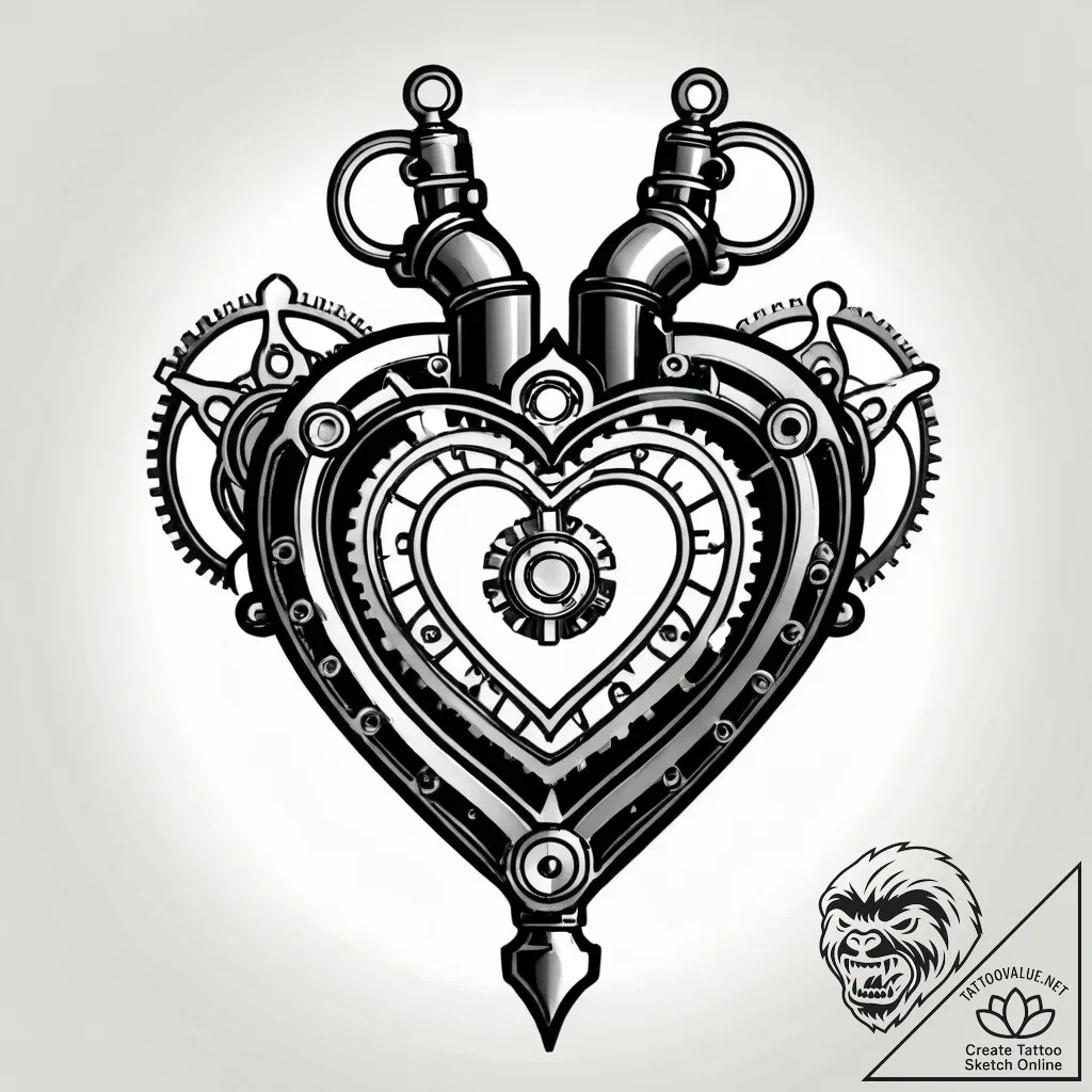 Steampunk heart with pipes and pressure gauge... - style Jagger Old - tattoo sketch (15.11.2025 06:36)