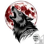 Werewolf howling at a blood moon, tattoo flas… – style Flux Inscriptions – tattoo sketch (15.11.2025 06:47)