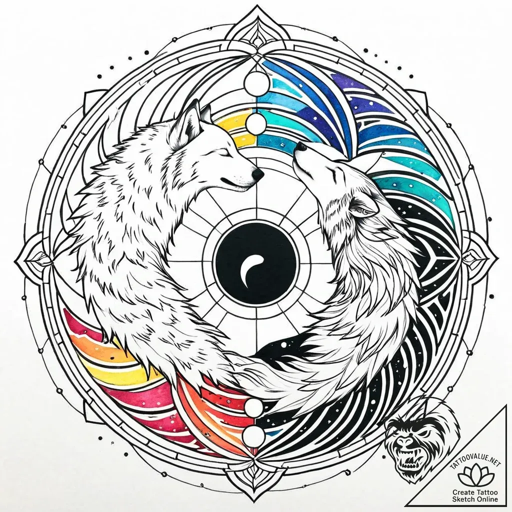Yin-yang symbol made of a sleeping wolf and a... - style Jaeger Mini - tattoo sketch (15.11.2025 07:06)