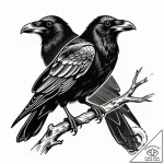 Three-eyed raven perched on a branch, tattoo… – style Flux Inscriptions – tattoo sketch (15.11.2025 07:27)