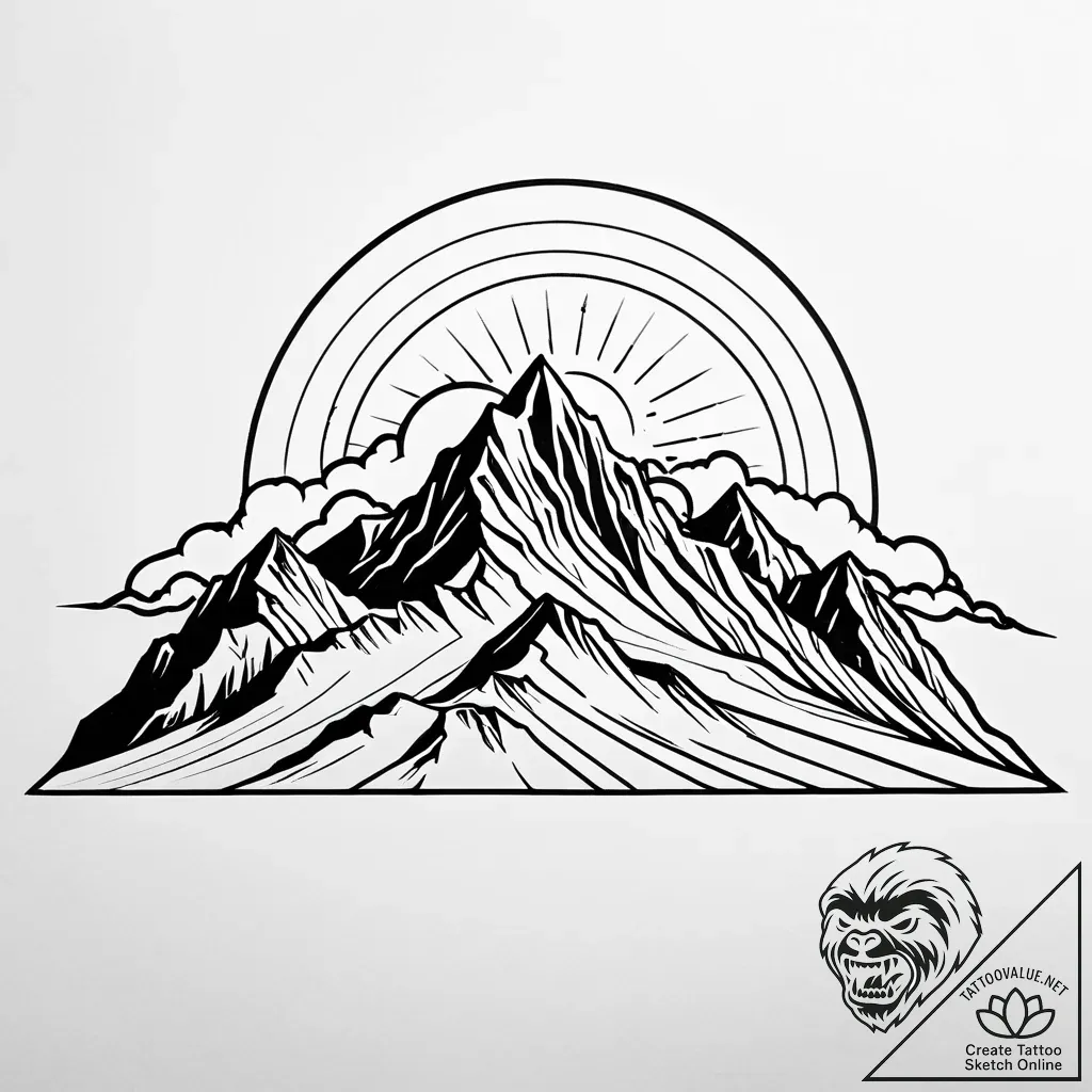 Tat tattoo sketch, majestic mountain range wi... - style Jaeger Simple - tattoo sketch (15.11.2025 07:37)