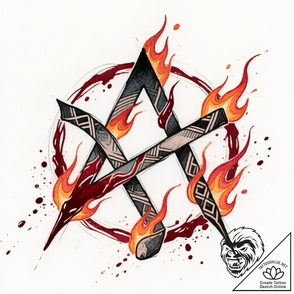 Blood rune burning through stone, tattoo line... - style Flux Inscriptions - tattoo sketch (15.11.2025 08:07)
