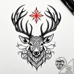 Glowing stag crowned in bone, tattoo flash sh… – style Jaeger Simple – tattoo sketch (15.11.2025 08:57)
