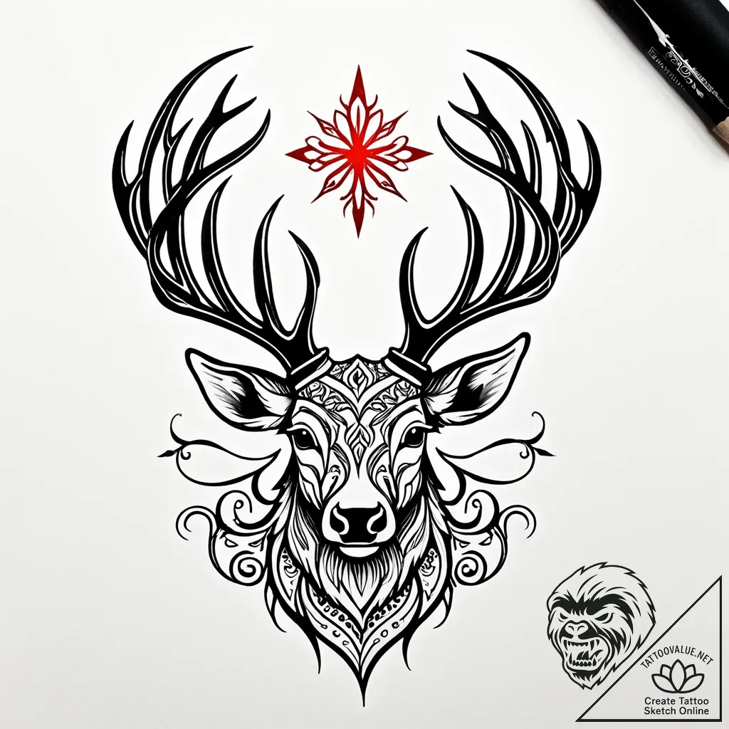 Glowing stag crowned in bone, tattoo flash sh... - style Jaeger Simple - tattoo sketch (15.11.2025 08:57)