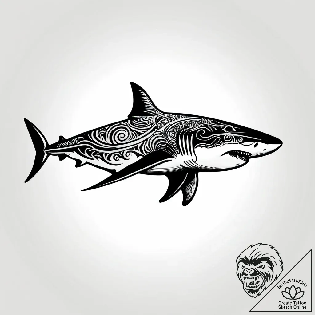Tattoo sketch, maui with giant shark shadow,... - style Jagger Old - tattoo sketch (15.11.2025 09:16)
