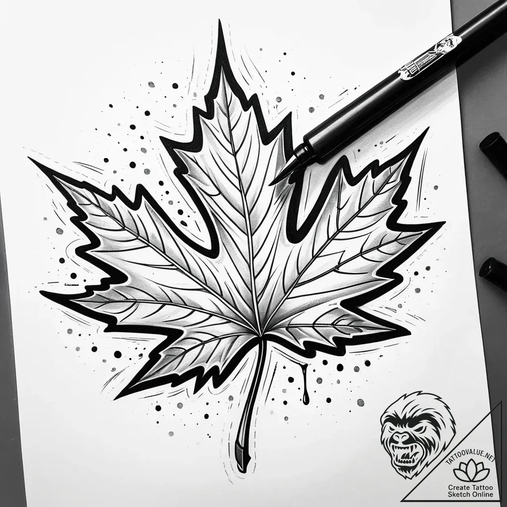 Maple leaf, artistic tattoo sketch, on a clea... - style Jaeger Simple - tattoo sketch (15.11.2025 09:37)